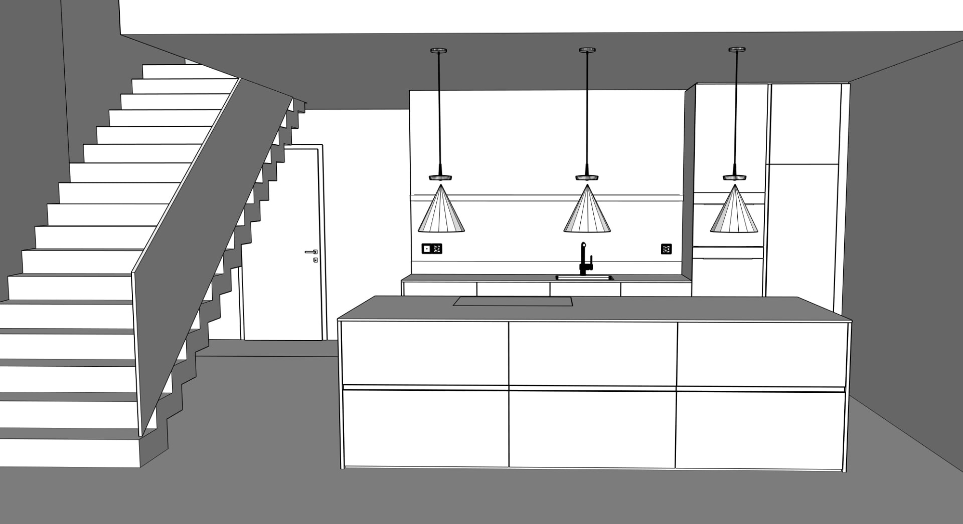 Weisses 3D Arbeitsmodell der Küche